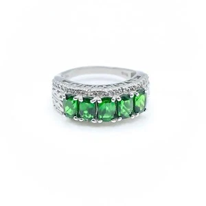 Sterling Silver Chrome Diopside Half Eternity Band Ring Size 8 With Diamonds - Picture 1 of 5