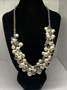 Loft Faux Pearl Faceted Beaded Collar Statement Necklace Signed - Picture 1 of 6