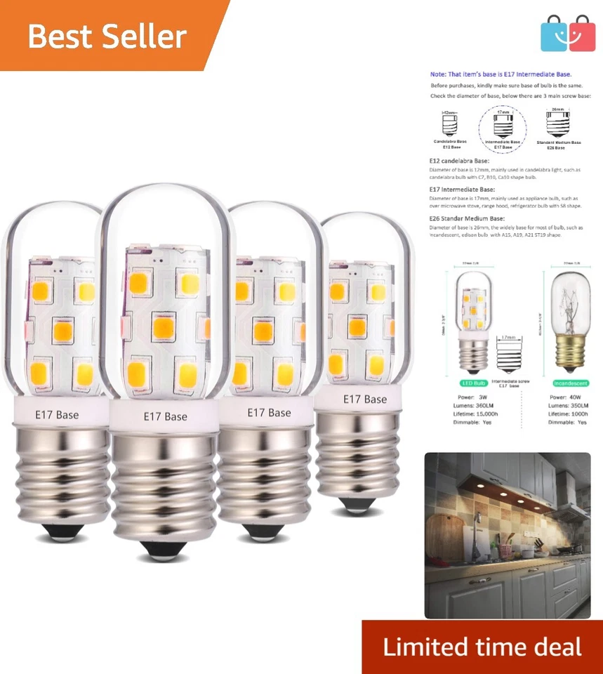Energy-Efficient E17 Intermediate Base LED Bulbs - 3W 360lm Dimmable Warm White - Image 1 of 4