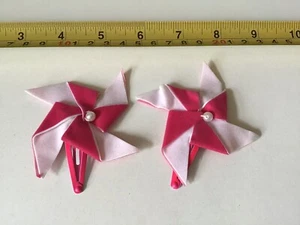 RETRO 70er VINTAGE PAAR ROSA ungewöhnliche Windmühlen SNAP HAARGLEITER GRIFFE CLIPS neu - Bild 1 von 4