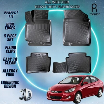 Custom Car Floor Mats Fits Hyundai Accent 2011-2018 Rubber All Weather 3D Liners - Image 1 of 4