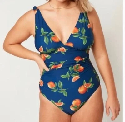 Old Navy Plus Navy Orange Print One-Piece Swimsuit 4X - Image 1 of 3