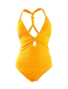 NWT Bar 111 Women's Size L Yellow Haltered Like It Or Knot One Piece Swim Suit - Picture 1 of 8