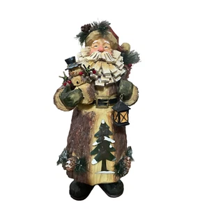 Roman Inc Rustic Santa Carved Looking Tree Santa Bag Snowman  - Picture 1 of 9