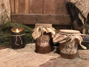 Primitive Pantry Cans Honey & Oats Homestead Grubby Pantry Cupboard Tuck Make Do - Picture 1 of 12