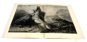 Gravure ancienne la mort du cerf 1886 issue livre merveilles art moderne - Picture 1 of 1