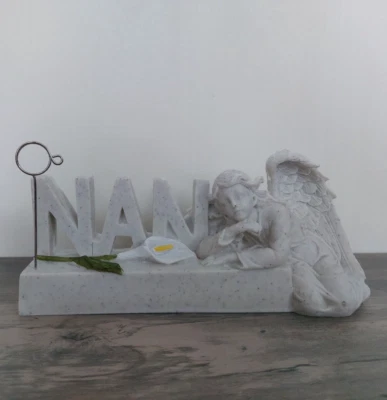 NAN MEMORIAL GRAVE CARD HOLDER SLEEPING ANGEL ORNAMENT Graveside Funeral Lily - Image 1 of 4