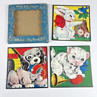 Vintage 1940's-50's Kwiz Jig Saw Puzzles w/ framed trays ANIMALS KJ-21 Child's - Image 1 of 4