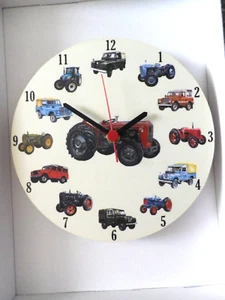 19cm Round Vintage Tractors and Land Rovers Wall Clock. New & Boxed - Picture 1 of 1
