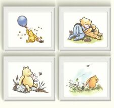 Winnie the Pooh Art Prints Set Qty 4 Classic Pooh Vintage Baby Girl Boy Gender N