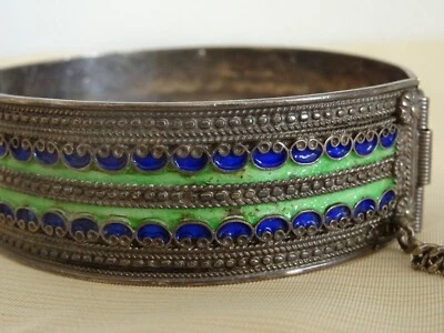 BRACELET KABYLE EN ARGENT FILIGRANE ET EMAUX CLOISONNES POINCON - Photo 1/4