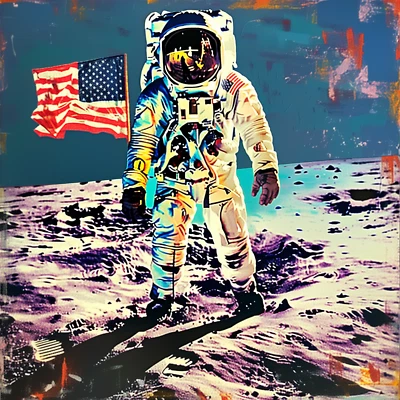 🪐 Moonwalk Andy Warhol Art 👨‍🚀 | Giclée Museum Paper | COA + Signed 24x24 V1 - Image 1 of 4