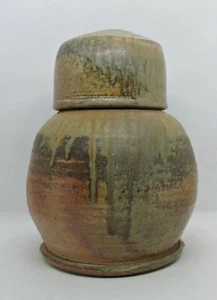 Large Wood-Fired Ceramic Jar w/ Cup-Like Lid Over Mouth - Picture 1 of 11