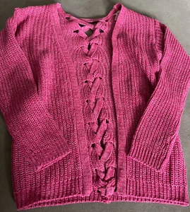 Pink Angel Girls Bright Pink Cardigan Sweater Braid On Back 6X - Picture 1 of 3