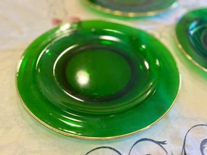 Forest green anchor hocking plates with gold trim 8 1/2 inches set of 3 - Picture 1 of 5