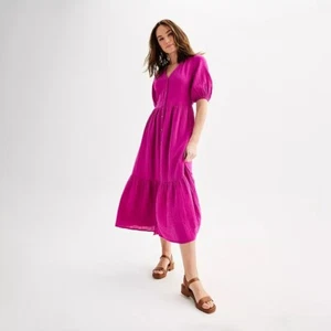NWT Sonoma pink waffle gauze Cotton Midi dress with pockets size Small sundress - Picture 1 of 9