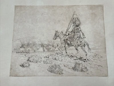 GRABADO EDWARD BOREIN RARO JEFE INDIO NATIVO AMERICANO TIPI PAISAJE FAMOSO Foto 1 de 4