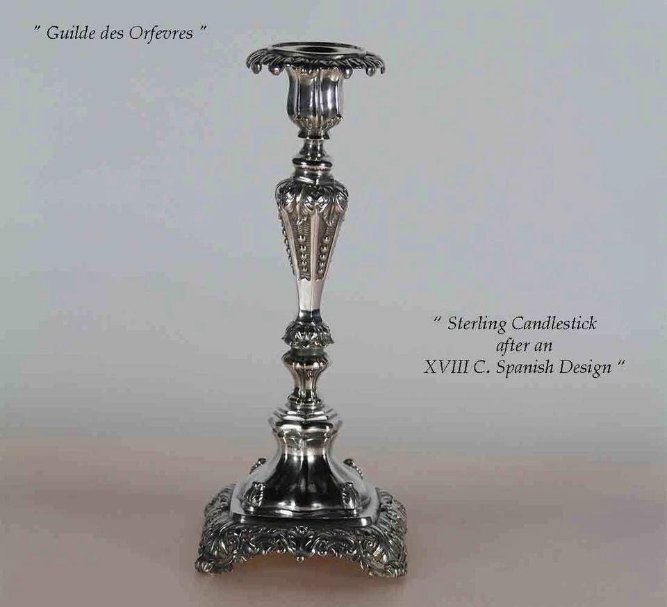  Candelabro de plata esterlina después de un diseño español de antigüedades del siglo XVIII Foto 1 de 4
