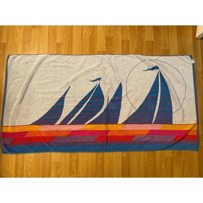 Vintage Retro Vaporwave Sailing Sail Boat Ocean Sea Beach Bath Towel Ipanema - Image 1 of 4