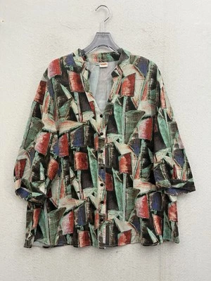 Blusa Tianello Feminina XL Multicolorida Botão para Cima Manga 3/4 Arte Abstrata Usável - Imagem 1 de 4