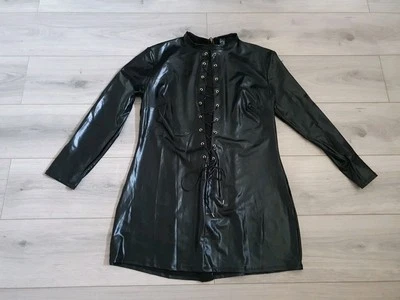 BNWOT Ann Summers Black Wet Look Lace & Zip Lightning Dress Sz XL 20-22   - Image 1 of 4