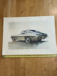 William Kuhlman 1964 Stingray Automóvil Arte Firmado Impresión 19-1/2" por 14" Mate - Imagen 1 de 18