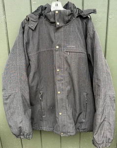 Lands End Gray Hooded Winter Jacket Insulated Zip Snap Front XL Tall - Picture 1 of 3