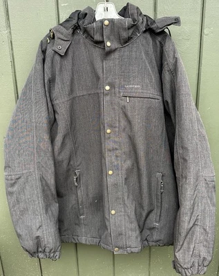 Lands End Gray Hooded Winter Jacket Insulated Zip Snap Front XL Tall - Image 1 of 3