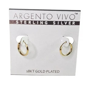Argento Vivo Milano Sterling Silver Hoop Earrings 18K Gold Plated 1/2"  NWT - Picture 1 of 5
