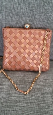 Authentic Vtg Bottega Veneta Intrecciato Woven Leather Kiss‑Lock Clutch • Italy - Image 1 of 4