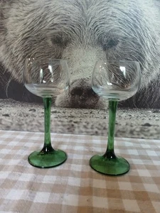 Vintage Luminarc Green Stem Rhine Wine Glasses 6.5" France Emerald - Set of 2 - Picture 1 of 2