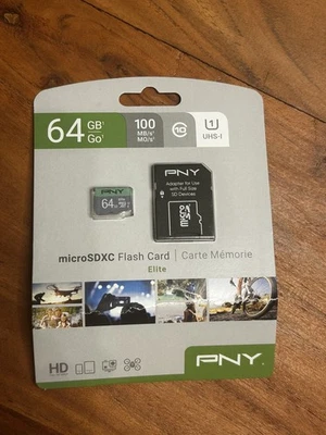 PNY Elite 64GB Class 10 microSDXC Flash Memory Card With Adapter New - Image 1 of 3