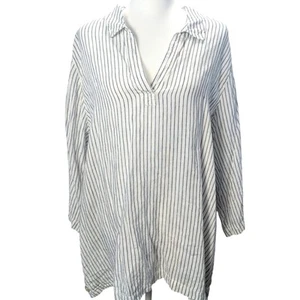 Sigrid Olsen Linen Pop-Over Tunic Top Size 2X Lagenlook Coastal Grandma Stripe - Picture 1 of 4