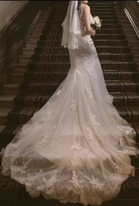 Ivory Lace Embroidered Wedding Dress With Train Size 10-12 - Picture 1 of 3