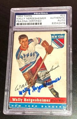 WALLY HERGESHEIMER SIGNED TOPPS 1954 HOCKEY CARD #22 PSA/DNA Auto RANGERS - Image 1 of 2