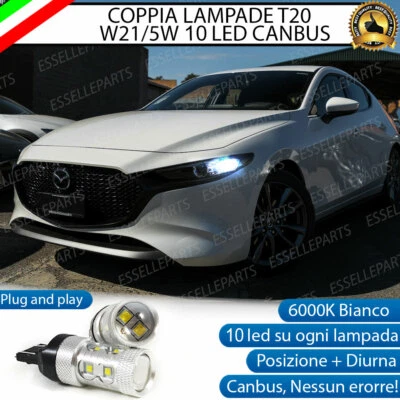 COPPIA LUCI DIURNE DRL LED T20 CANBUS MAZDA 3 BP 6000K BIANCO 100% NO ERROR - Immagine 1 di 2