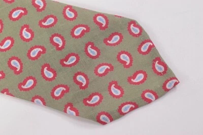 Nicky шеи галстук новый с Ярлыками Sage зеленый с красный, белый и светло-синий пейсли 100% лен - Изображение 1 из 4