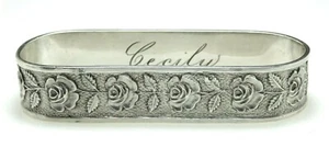 S. Kirk & Son Inc 925 Sterling Silber Floral Oval Serviettenring Gravur "CECILY" - Bild 1 von 9