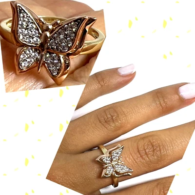 Sale GOLd BuTtErFlY Ring 14k ROSE yellow solid gift her size 7 ask 5 6 8 9 - Image 1 of 4