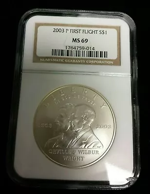 2003 P First Flight Centennial Commemorative Silver Dollar - NGC MS69 - Image 1 of 2