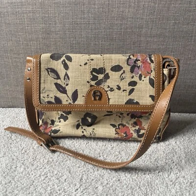 Bolso de hombro pequeño con ribete de lino y cuero marrón ETIENNE AIGNER Foto 1 de 4