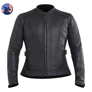 Women's Vintage Biker Leather Jacket Motorcycle Genuine Cowhide Riding Zipper - Picture 1 of 6