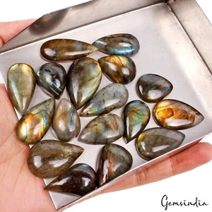 17 Pcs Natural Labradorite Pear Cabochon Loose Multi Shine Gemstones ~340 Cts - Picture 1 of 4