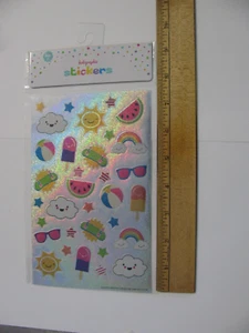 Unbranded Holographic Stickers SUMMER Sun Rainbow Clouds Sunglasses Stars NOS - Picture 1 of 2