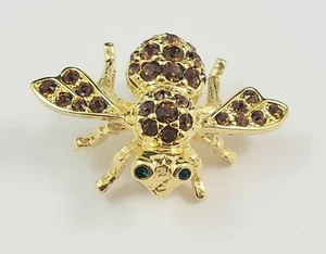Prendedor vintage firmado por JOAN RIVERS topacio cristal estrás insecto abeja tono dorado - Imagen 1 de 5