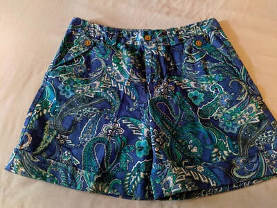 复古 LAUREN RALPH LAUREN 女式佩斯利短裤热裤 10 码蓝色绿色白色 — 第 1/4 张图片