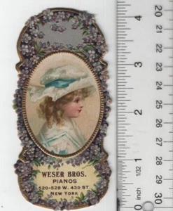 Tarjeta comercial victoriana troquelada de pianos Weser Bros 4"x2" VTC-XB29 - Imagen 1 de 2
