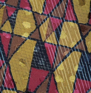 PAPILLON ~ SILK DRESS SHIRT SUIT TIE ~ GREEN BROWN RED BLACK GEOMETRICS ~ 60" - Picture 1 of 4