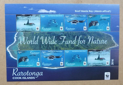 2016 COOK ISLANDS RAROTONGA MANTA RAY 8 STAMPS MINI SHEET Cover