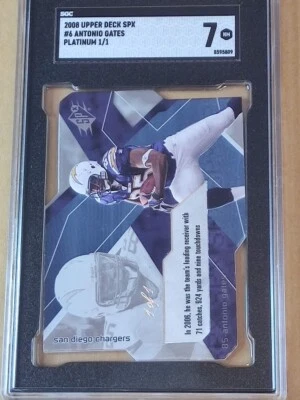 2008 Upper Deck SPX Platinum 1/1 ANTONIO GATES #6 True 1 of 1 Die-Cut SGC 7 HOF - Image 1 of 4